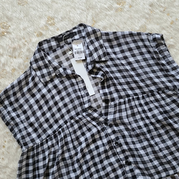 LF Millau Black White Gingham Babydoll Blouse - Picture 2 of 5